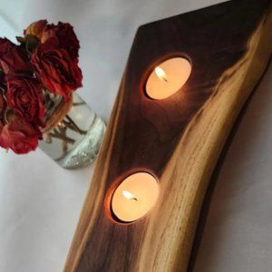 Black Walnut Live Edge Candle Holder 3 tealights